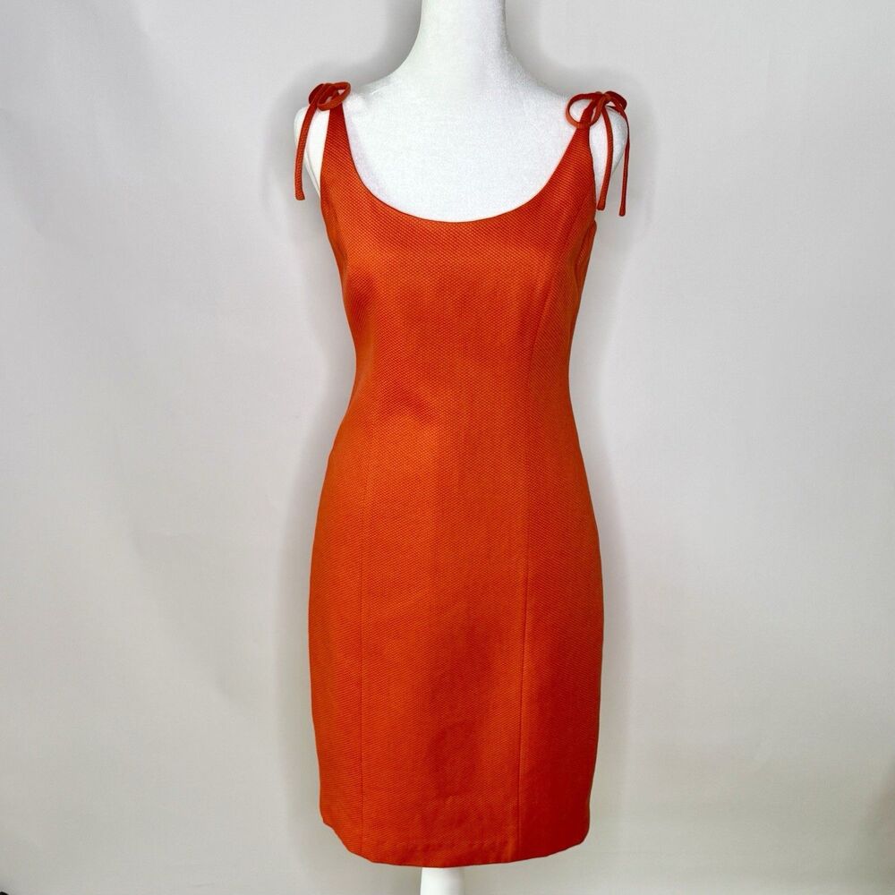 LAUNDRY by SHELLI SEGAL Shift Midi Dress Women’s Sz 2 Orange Sleeveless Summer